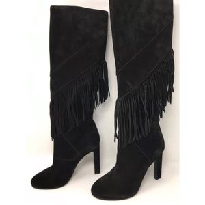 Saint Laurent Fringe Suede Knee-High Boots  EU 35